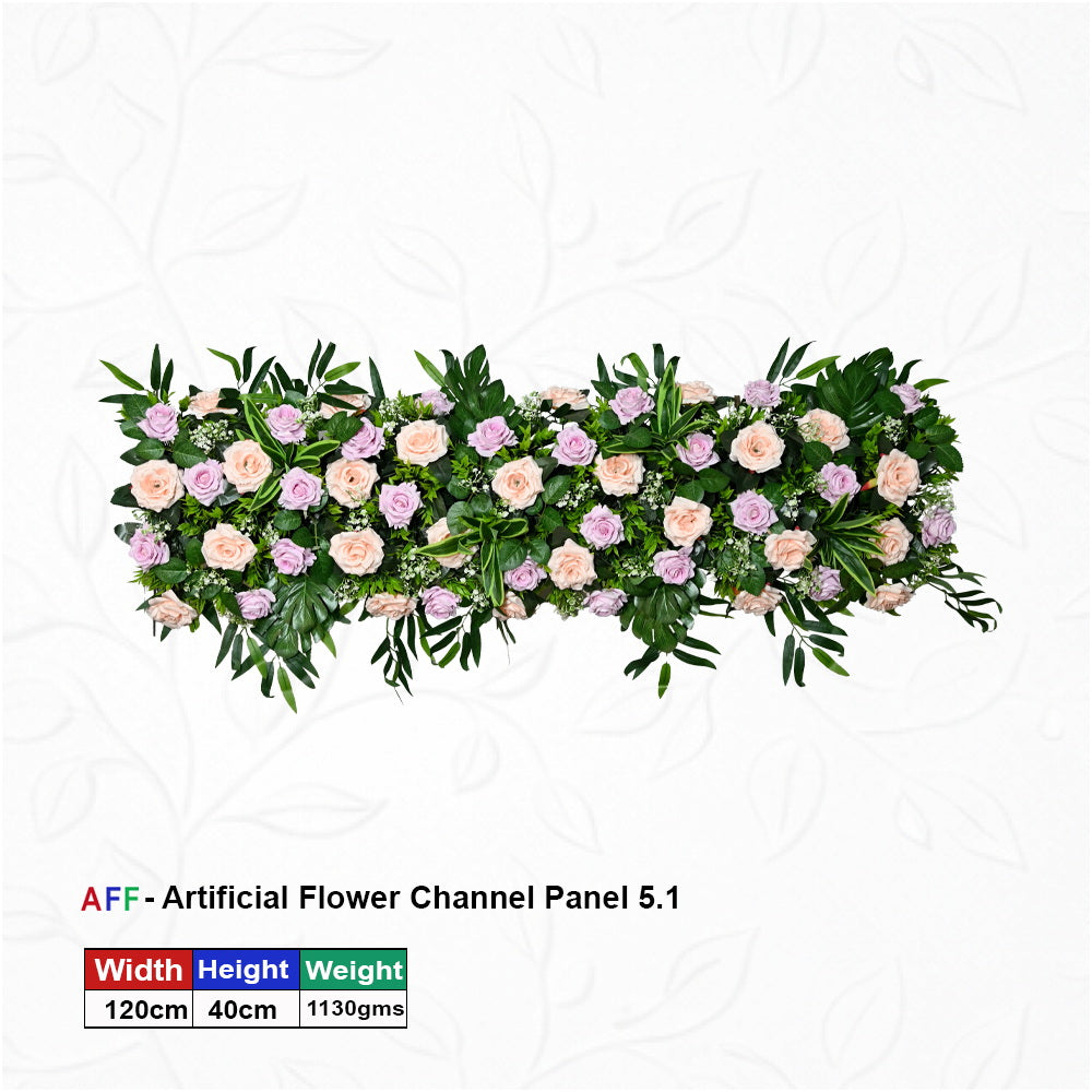 Artificial Flower Factory – Blush Harmony |Classic Peach & Lilac Rose Channel Panel | Pastel Blossom & Verdant Leaf Row | 120cm Premium Floral Arrangement for Dreamy Weddings, Boutique Backdrops, & Luxury Interiors