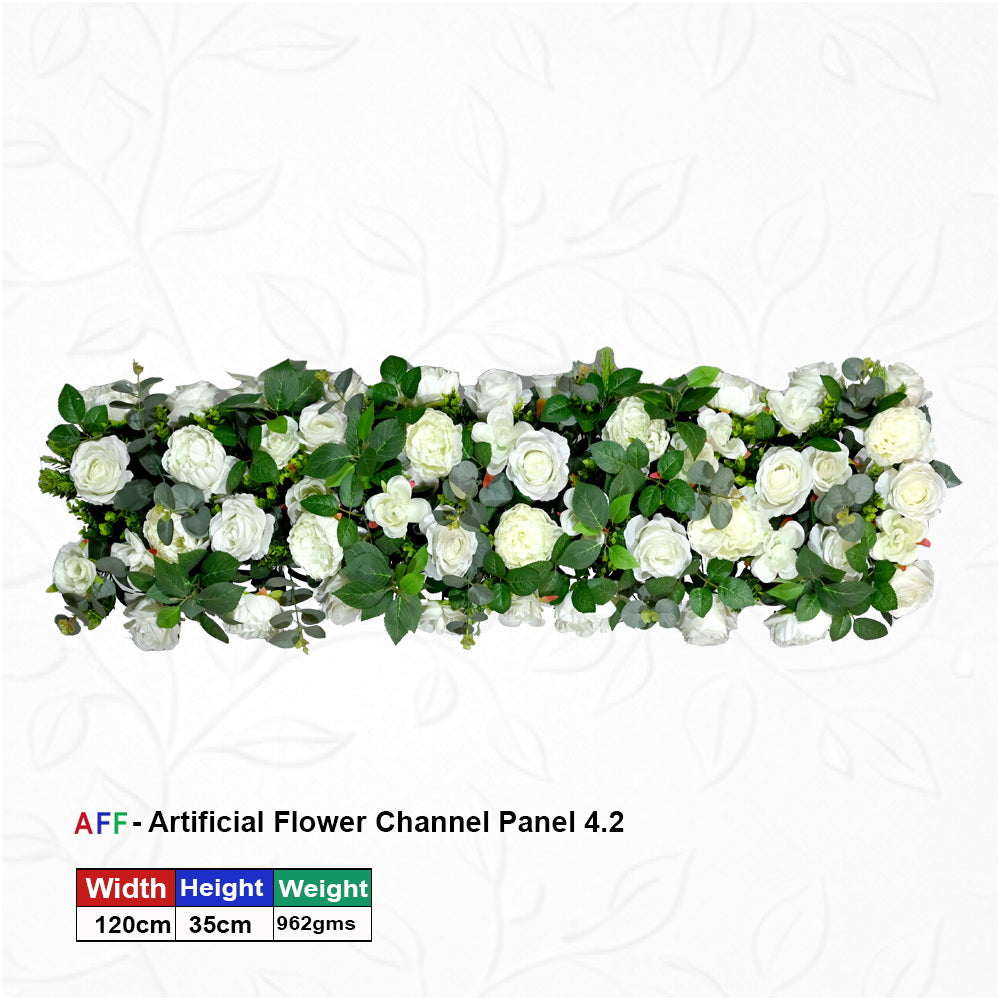 Artificial Flower Factory – Pure Ivory & Sage Eucalyptus Channel Panel | White Peony & Rose Row | 120cm Premium Botanical Runner for Weddings, Galas, & Luxury Interiors