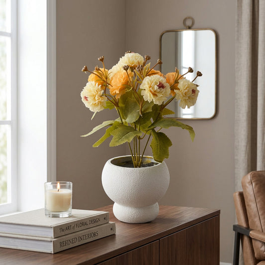 Artificial Cream Orange Flower Plant with Pot 40 cm – Real Touch Potted Flowers for Home & Pooja Décor