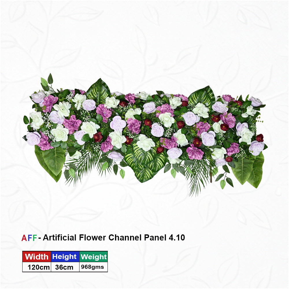 Artificial Flower Factory – Spring Radiance |Luxe Lavender & Meadow White Channel Panel | Pastel Rose & Tropical Leaf Row | 120cm Premium Floral Arrangement for Garden Weddings, Corporate Galas, & Event Backdrops