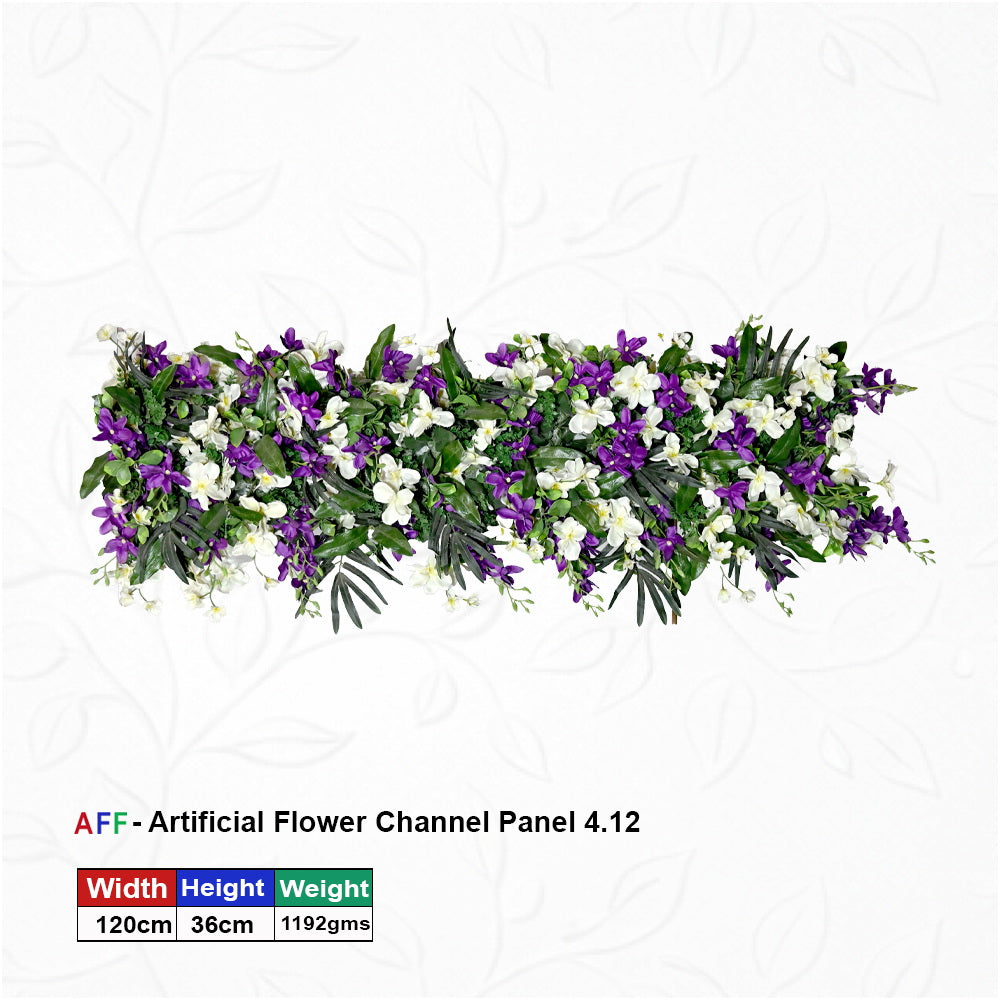 Artificial Flower Factory – Royal Orchid | Regal Violet & Ivory Blossom Channel Panel c Purple Orchid & Jasmine Row | 120cm Premium Floral Arrangement for Grand Weddings, VIP Banquets, & Religious Celebrations