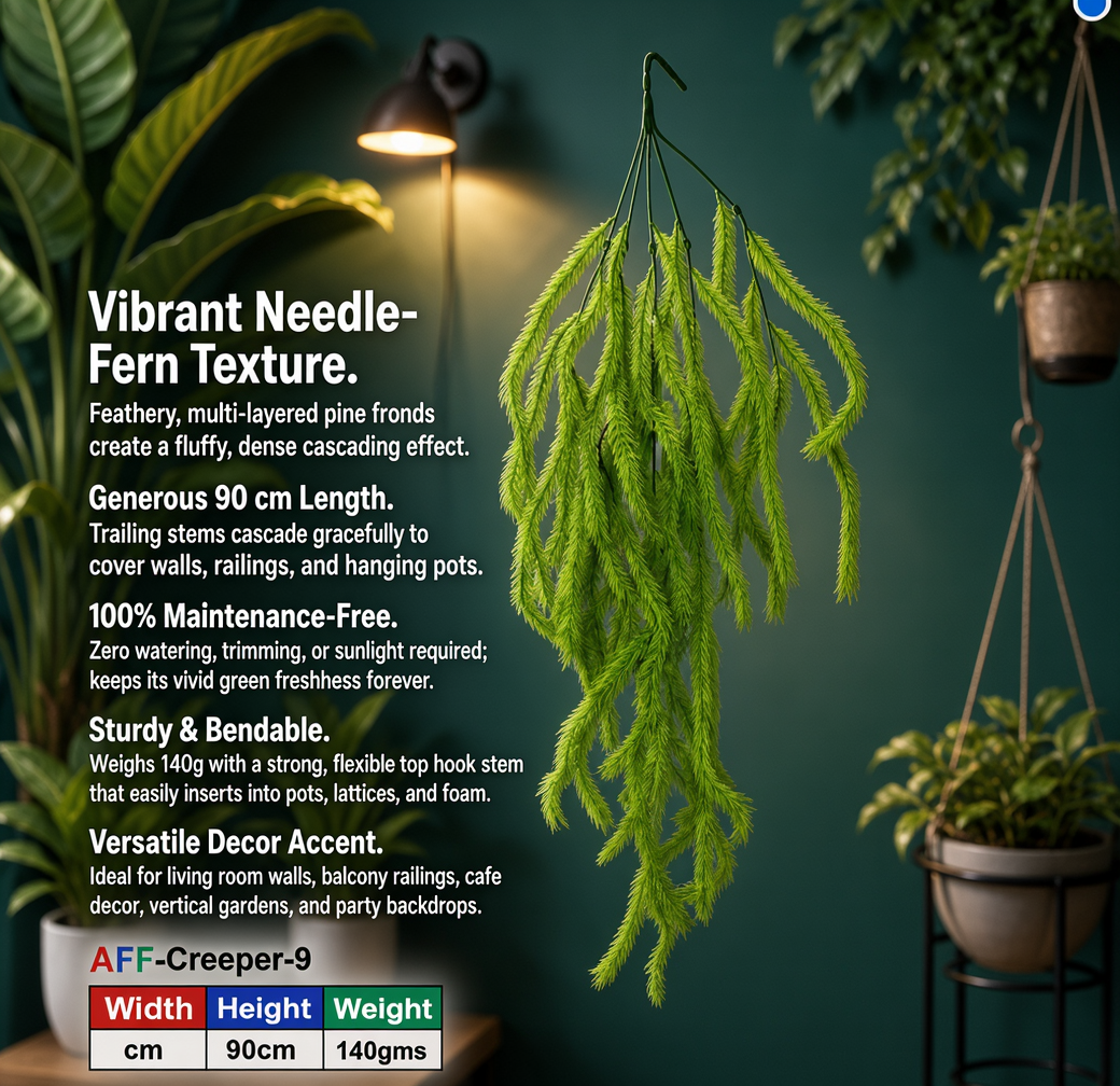AFF Artificial Bright Green Needle Fern Hanging Creeper (90 cm / 140g)