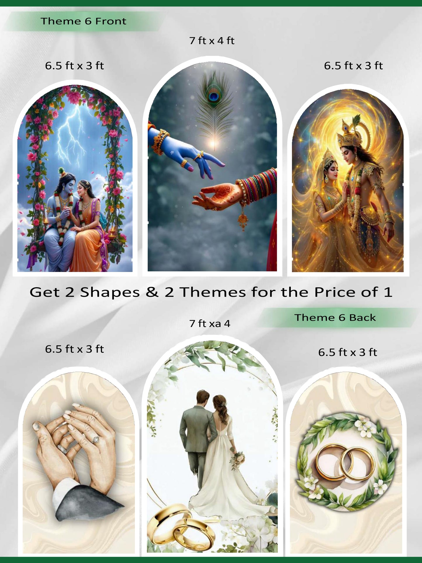 Premium Reversible Eternal Union Arch Set (3 Pcs) – Divine Radha Krishna & Modern Wedding Collection | Dual-Themed Italian Fabric Backdrops
