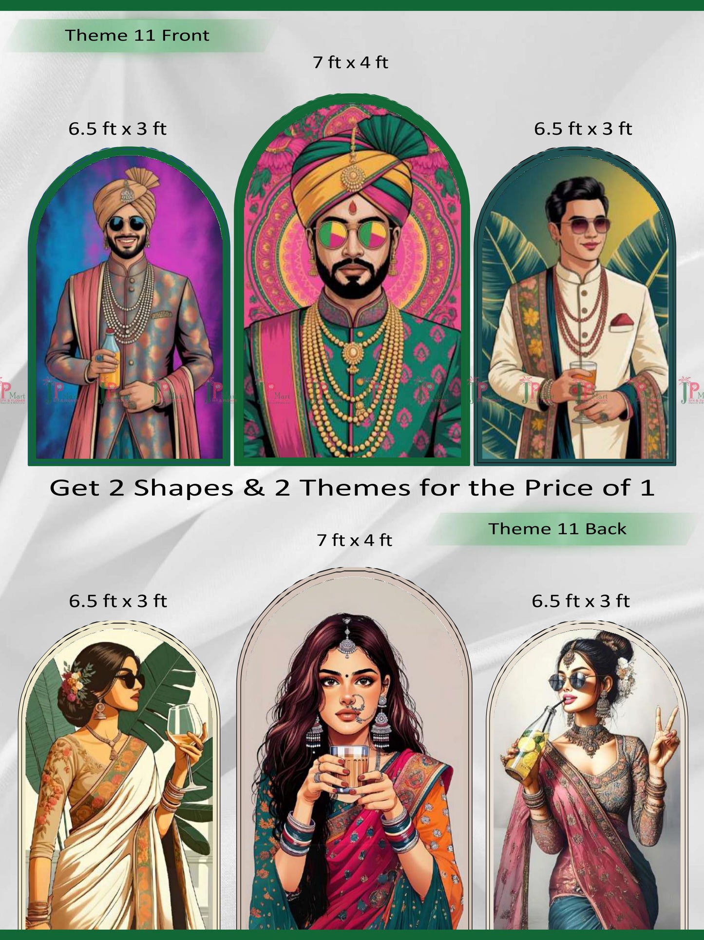 Premium Reversible Regal Pop Art & Desi Swag Arch Set (3 Pcs) Modern Royalty & Vibrant Heritage Collection | Dual-Themed Italian Fabric Backdrops