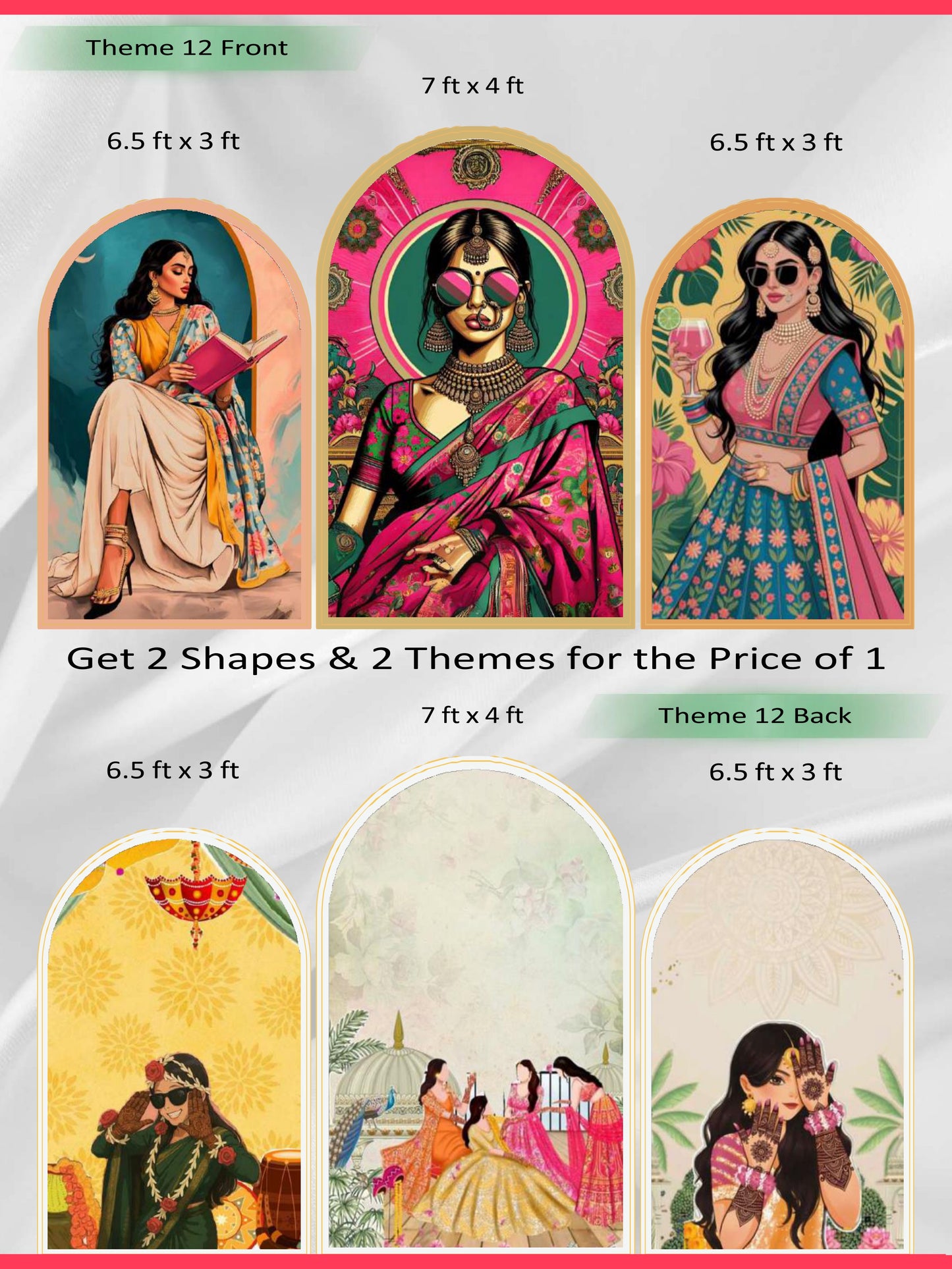 Premium Reversible Boho Chic & Mehendi Magic Arch Set (3 Pcs) Modern Desi Muse & Traditional Festivity Collection | Dual-Themed Italian Fabric Backdrops