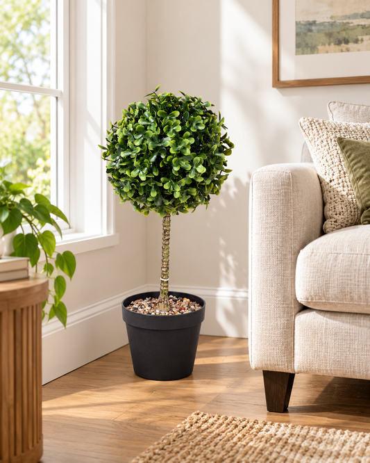 Artificial Green Ball Topiary Tree with Black Pot for Home & Office Décor – 22 × 55 cm