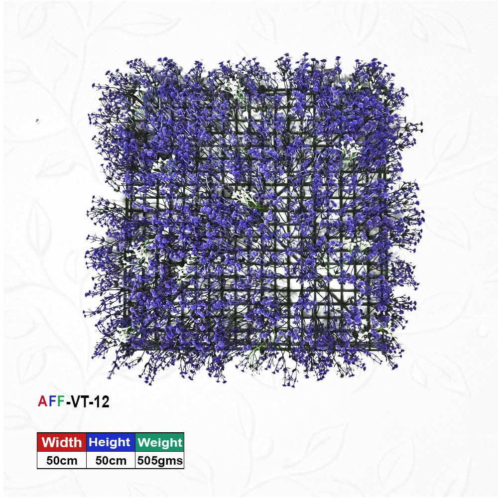 Artificial Flower Factory Premium Artificial Purple Mini Grass Wall Panel (50x50 cm) – Regal Floral Backdrop for Home Decor, Wedding Wall & Event Styling