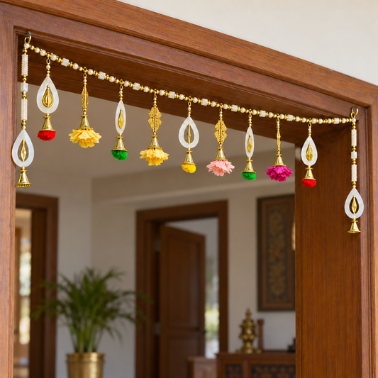 Multicolour Floral Door Toran with White & Golden Ornaments for Wedding & Festive Decoration – 94 cm | Pack of 1