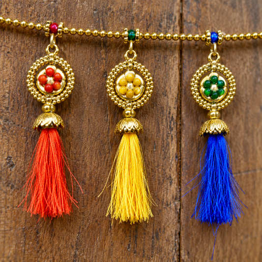 Multicolour Tassel Door Toran with Golden Circular Ornaments for Wedding & Festive Decoration – 102 cm | Pack of 1