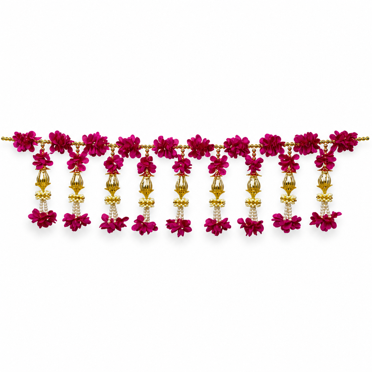 Artificial Magenta Floral Door Toran with Golden Ornaments & Pearl Beads for Wedding & Festive Decoration – 103 cm | Pack of 1