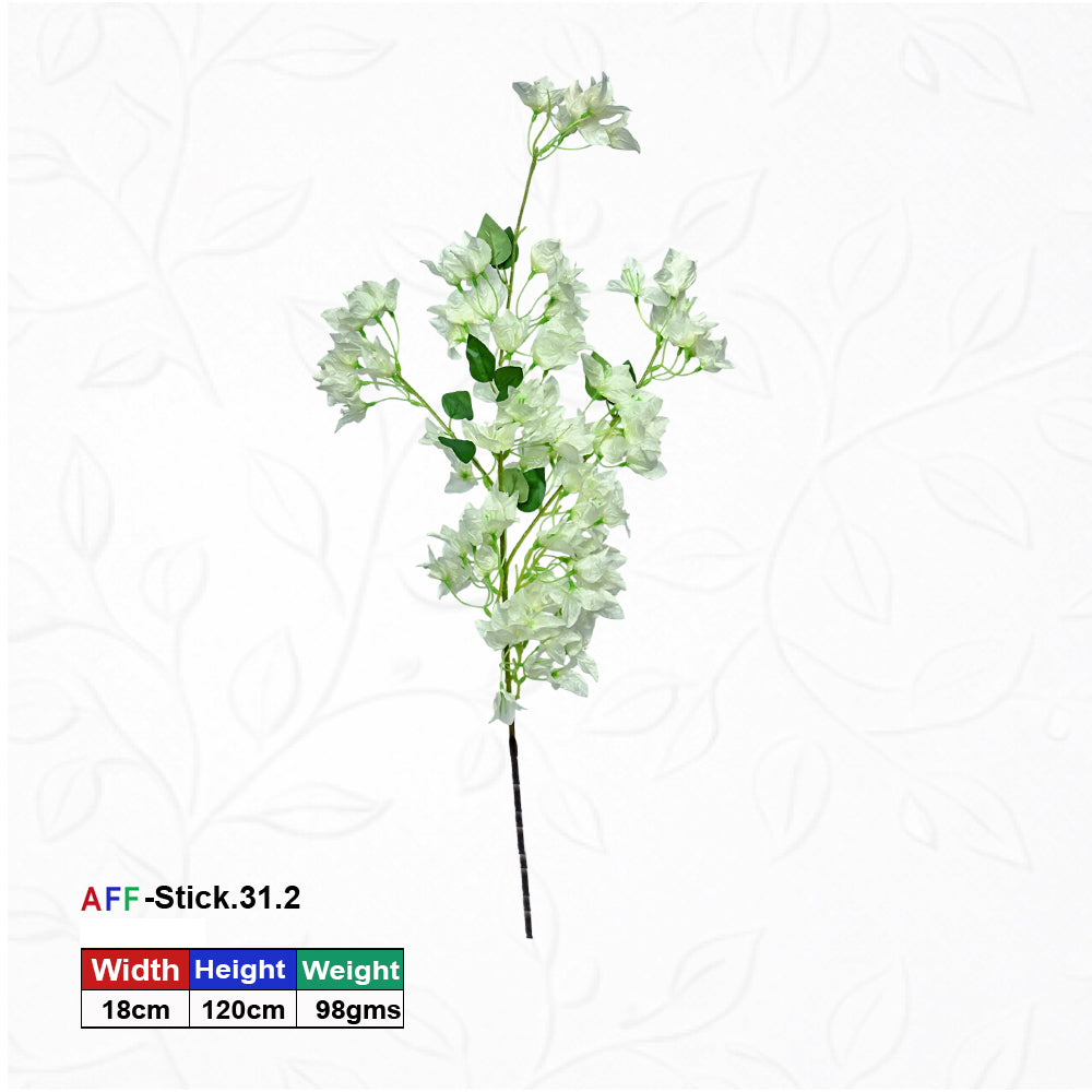 Artificial White Bougainvillea Stick 120 cm – Real Touch Tall Faux Flower Branch for Floor Vase & Home Décor