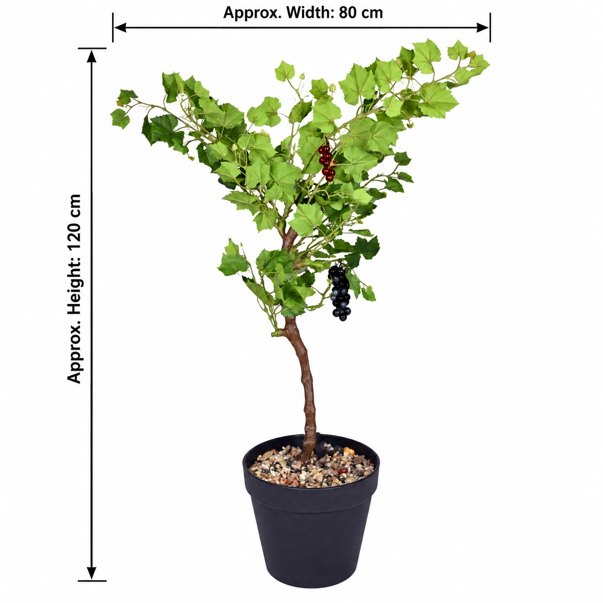 Artificial grape plant with black pot - dimensions
