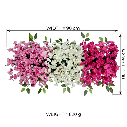 Artificial Bougainvillea Flower Panel 90 cm, Pink White & Magenta Bloom Strip with Green Leaves – Ready-to-Use Floral Band for Backdrop, Mandap, Wedding Stage, Balcony Railing & Event Décor (Channel Panel 3.22)