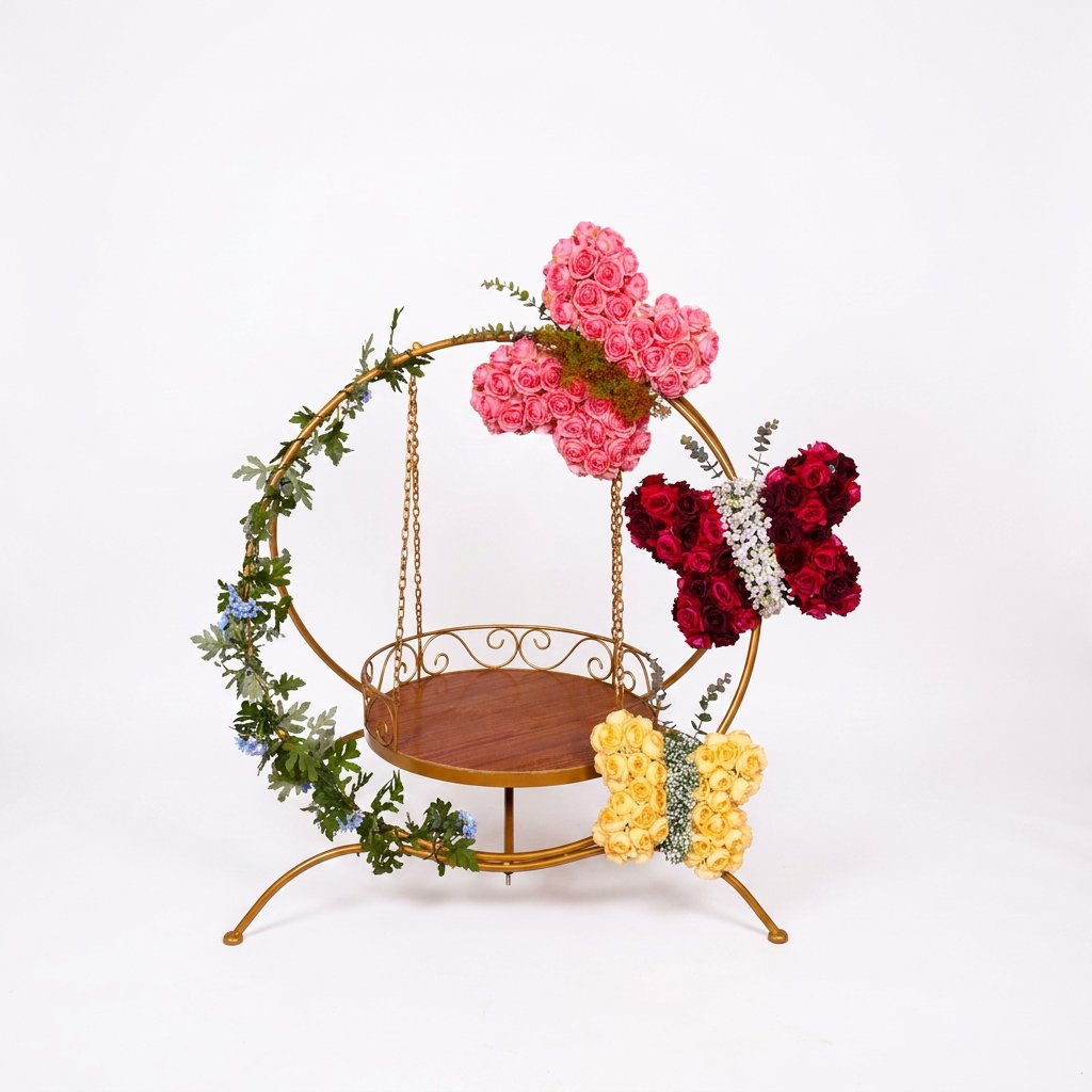 AFF Luxury Golden Floral Butterfly Hanging Swing Stand (Jhula / Display Stand)-Ganpati Stand 2Feet | AFF-Ganpatistand-01