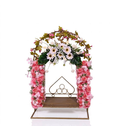 AFF Luxury Golden Arched Mandir Swing Stand with Sacred Om & Floral Pillars (Laddu Gopal Jhula / Singhasan)-Ganpati Stand 2Feet | AFF-Ganpatistand-03