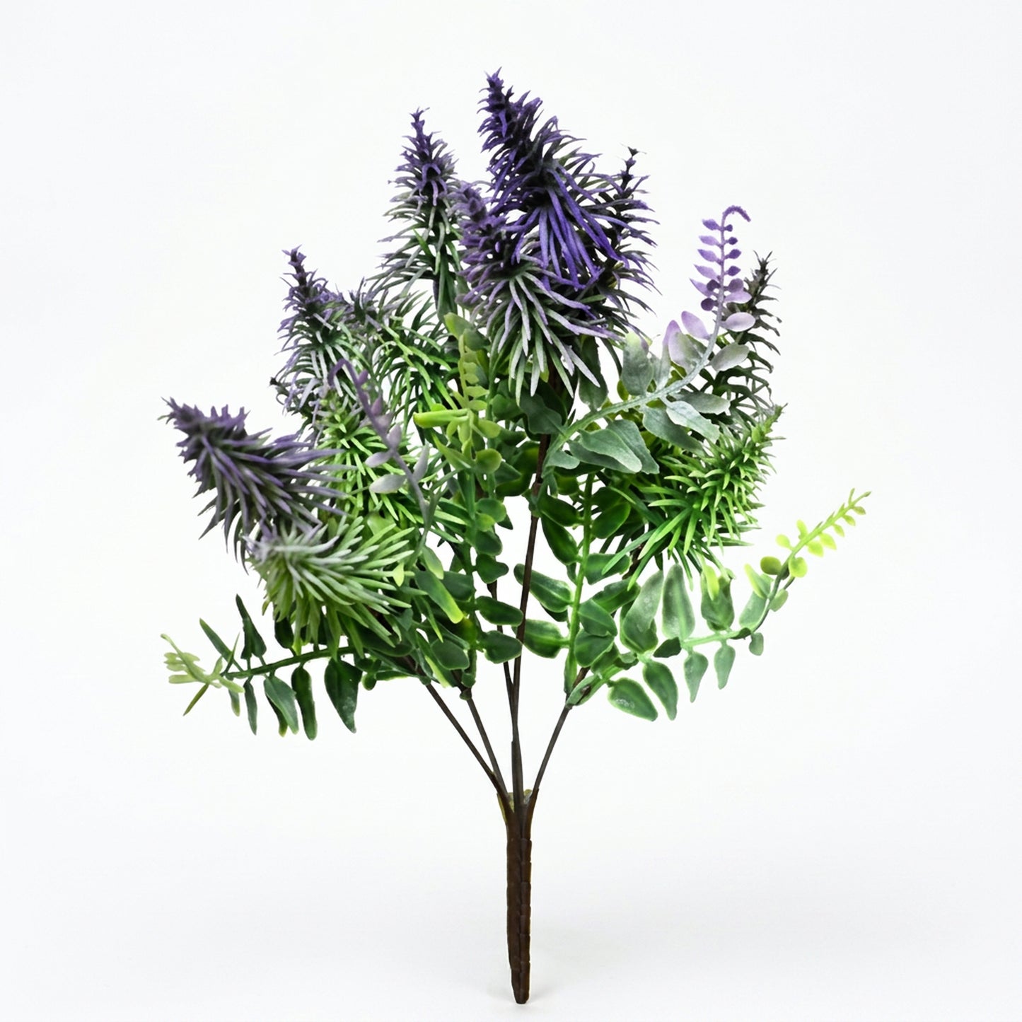 Artificial Lavender & Fern Bunch 34 cm – Real Touch Faux Purple Flower Bush for Home & Garden Décor