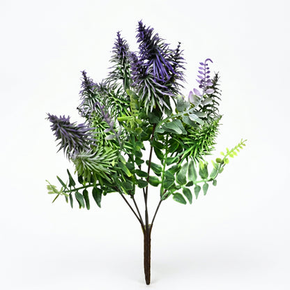 Artificial Lavender & Fern Bunch 34 cm – Real Touch Faux Purple Flower Bush for Home & Garden Décor