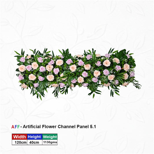 Artificial Flower Factory – Blush Harmony |Classic Peach & Lilac Rose Channel Panel | Pastel Blossom & Verdant Leaf Row | 120cm Premium Floral Arrangement for Dreamy Weddings, Boutique Backdrops, & Luxury Interiors