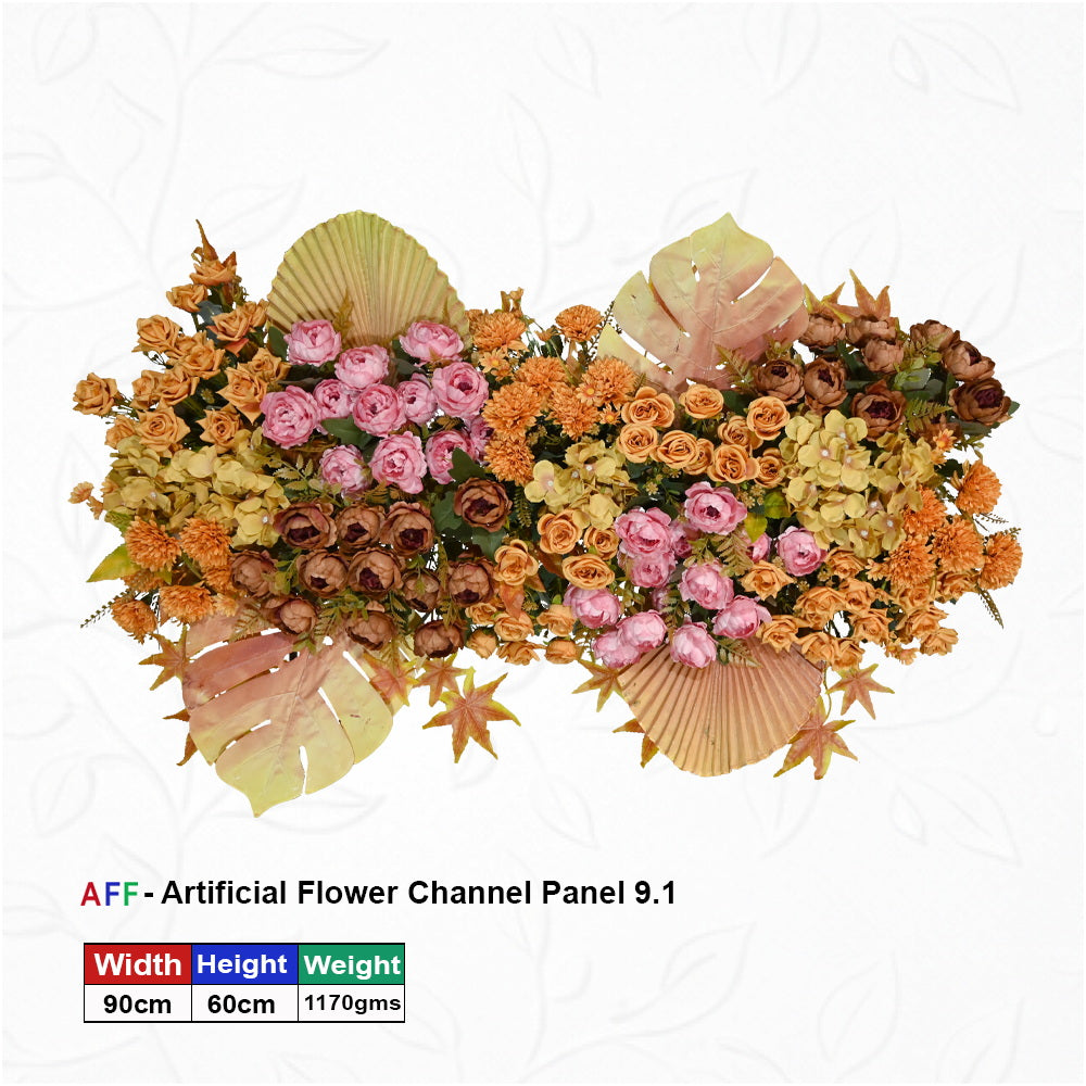 Sunset Autumn Bloom | Vintage Rose & Sun-Kissed Palm | Terracotta & Blush Channel Panel | Desert Oasis & Monstera Spire Row | 90cm Premium Floral Arrangement for Bohemian Weddings, Rustic Galas, & Designer Interiors