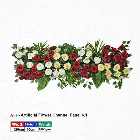 Artificial Flower Factory – Crimson Heritage |Classic Red & Cream Rose Channel Panel | Scarlet Blossom & Tropical Greenery Row | 120cm Premium Floral Arrangement for Traditional Weddings, Luxury Receptions, & Festive Decor