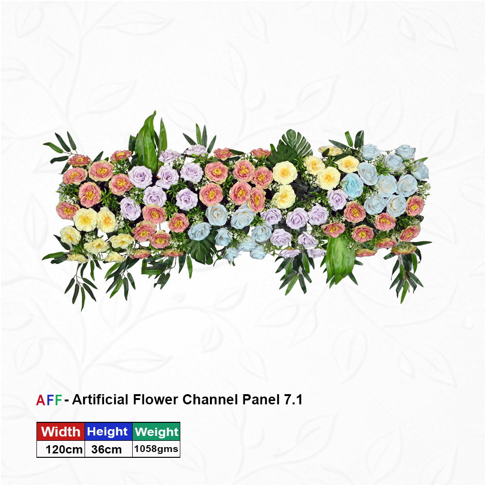 Artificial Flower Factory – Pastel Symphony |Whimsical Rainbow Rose Channel Panel | Sky Blue & Coral Peach Row | 120cm Premium Floral Arrangement for Fairytale Weddings, Gender Reveals, & Luxury Baby Showers