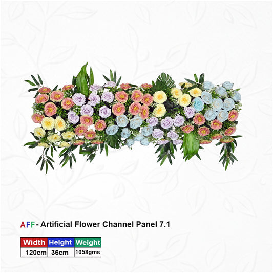Artificial Flower Factory – Pastel Symphony |Whimsical Rainbow Rose Channel Panel | Sky Blue & Coral Peach Row | 120cm Premium Floral Arrangement for Fairytale Weddings, Gender Reveals, & Luxury Baby Showers