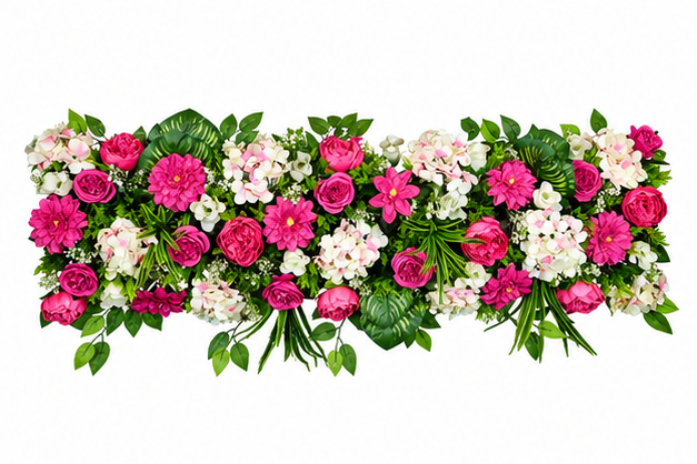 Artificial Magenta & Ivory Floral Channel Panel with Green Foliage for Wedding & Event Décor – 120 × 40 cm