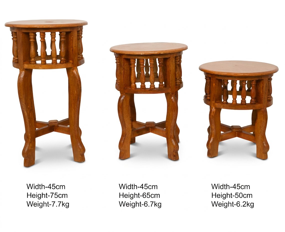 Handcrafted Wooden Table Set of 3 – Nesting Side Tables for Living Room, Bedroom & Balcony