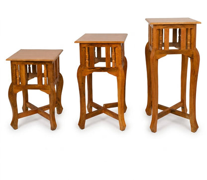 Handcrafted Wooden Table Set of 3 – Nesting Side Tables for Living Room, Bedroom & Balcony