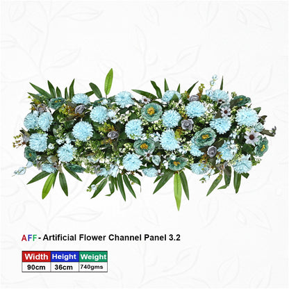 Artificial Flower Factory – Teal Enchantment & Powder Blue Channel Panel | Sea foam Peony & Soft Sky Chrysanthemum Row | 90cm Elegant Floral Arrangement for Wedding Altars, Table Runners, & Wall Decor