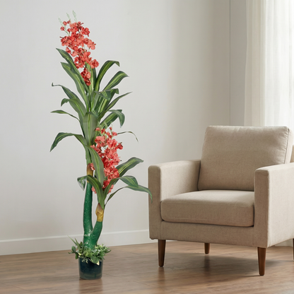 Artificial Plant Coral-Flowering Dracaena Potted Tree