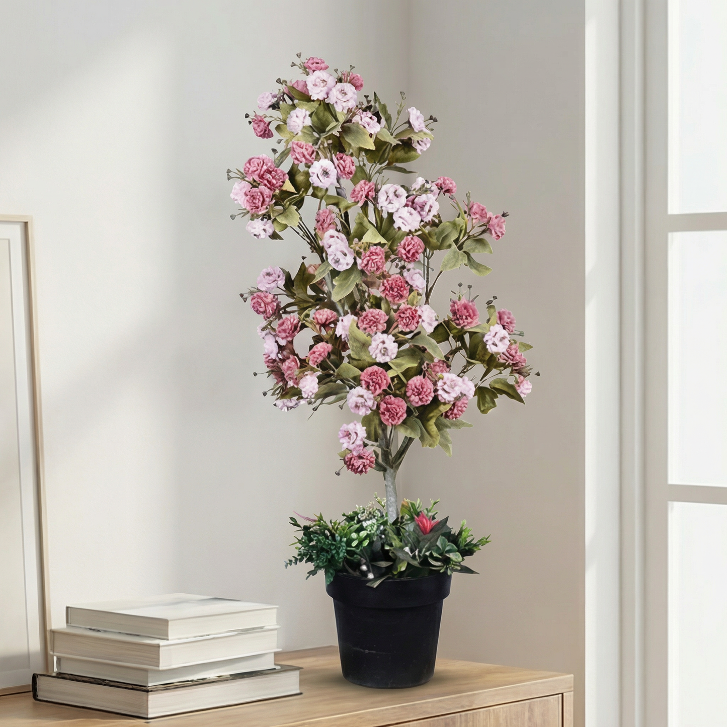 Artificial Plant Pink Blossom Pom-Pom Potted Tree