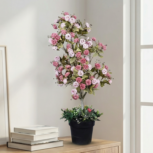 Artificial Plant Pink Blossom Pom-Pom Potted Tree