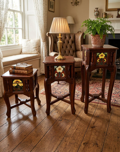 Handcrafted Wooden Table Set of 3 – Nesting Side Tables for Living Room, Bedroom & Balcony