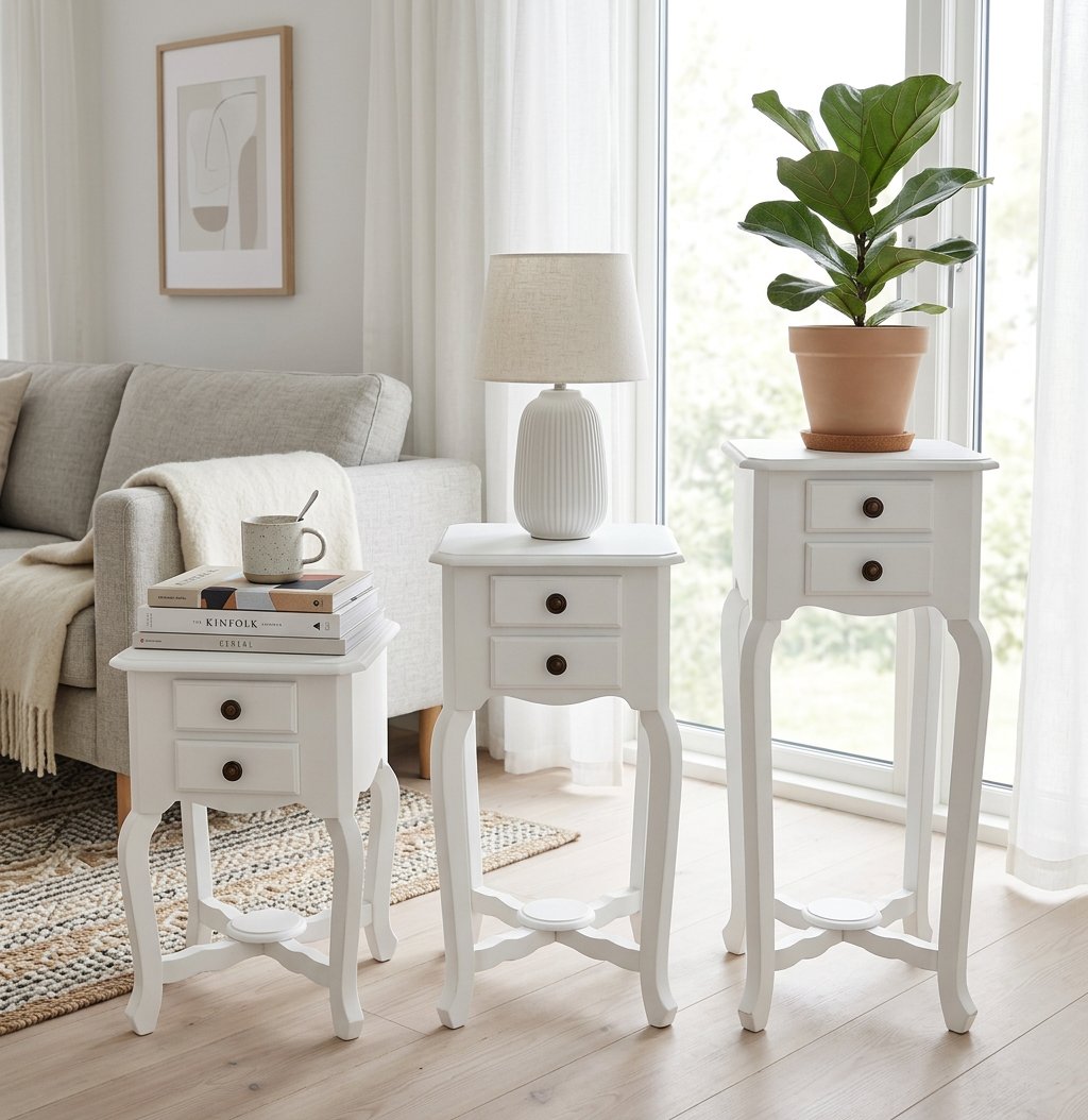 Handcrafted Wooden Table Set of 3 – Nesting Side Tables for Living Room, Bedroom & Balcony