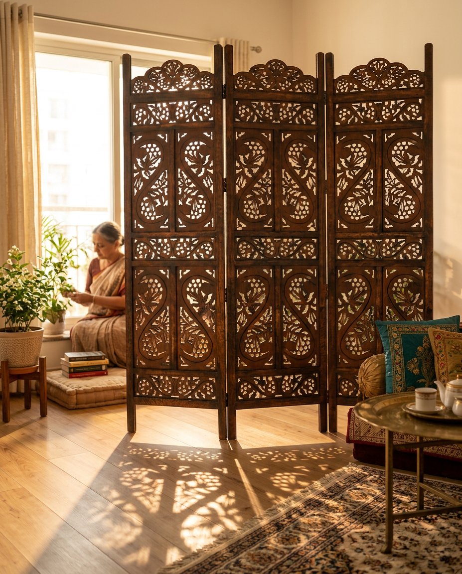 Handcrafted Wooden Partition Jali – Decorative Room Divider & Lattice Screen for Home & Office