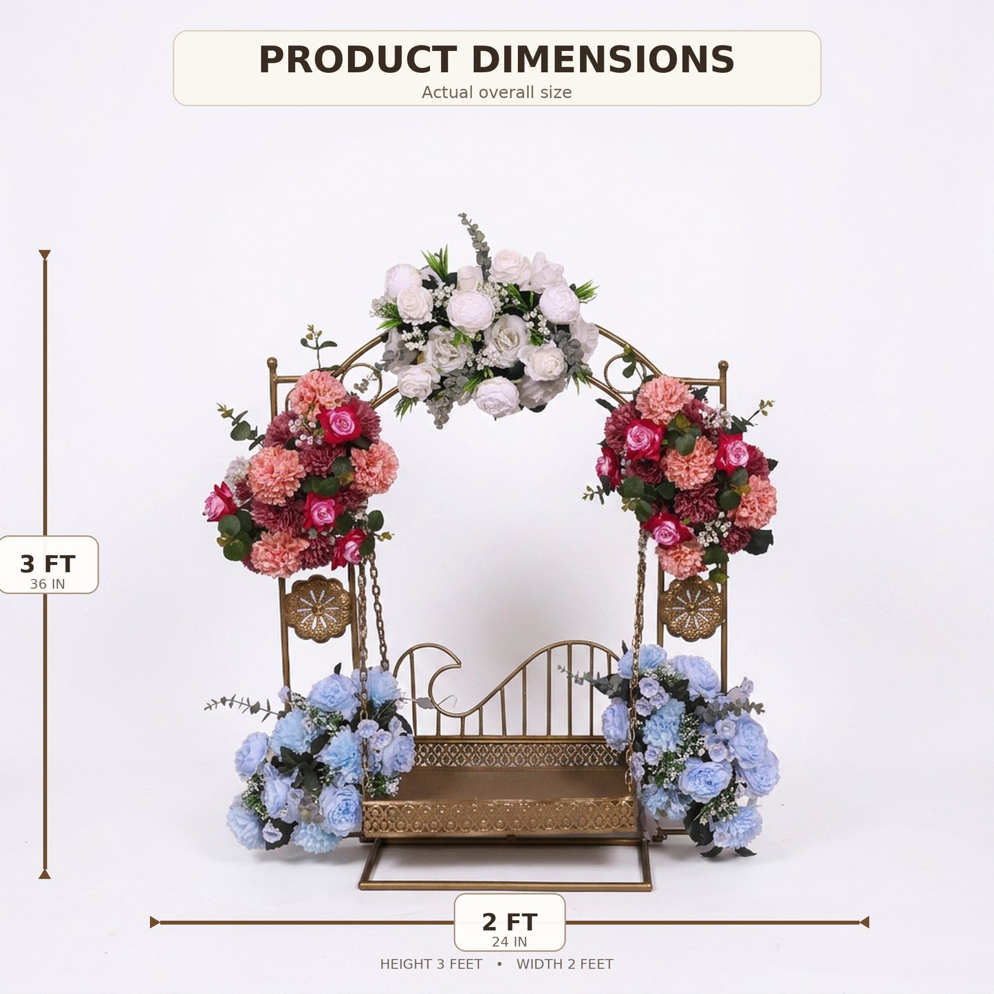 AFF Royal Golden Arched Swing Stand with Multi Floral Swags (Laddu Gopal Jhula / Display Stand)-Ganpati Stand 2Feet | AFF-Ganpatistand-05