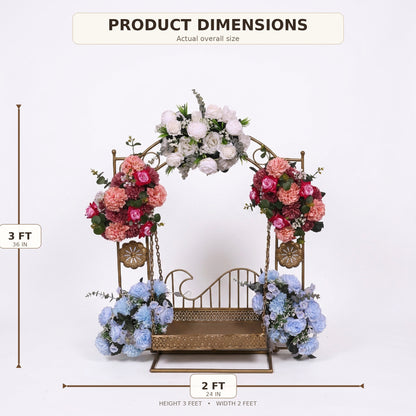 AFF Royal Golden Arched Swing Stand with Multi Floral Swags (Laddu Gopal Jhula / Display Stand)-Ganpati Stand 2Feet | AFF-Ganpatistand-05