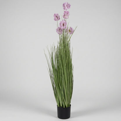 Artificial Tall Grass Plant with Pink Flowers 125 cm – Real Touch Faux Plant with Pot for Home Décor