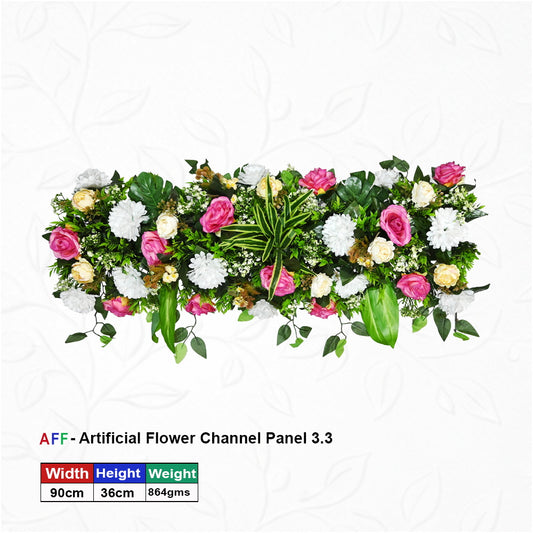 Artificial Flower Factory – Vibrant Rose & Meadow Blossom Channel Panel | Magenta & Cream Peony Row | 90cm Elegant Floral Arrangement for Wedding Stages, Table Runners, & Wall Decor