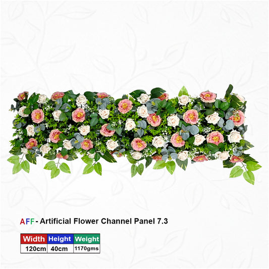 Artificial Flower Factory – Coral Blush | Elegant Peach & Ivory Peony Channel Panel | Eucalyptus & Rosewood Row | 120cm Premium Floral Arrangement for Chic Weddings, Corporate Receptions, & High-End Interiors