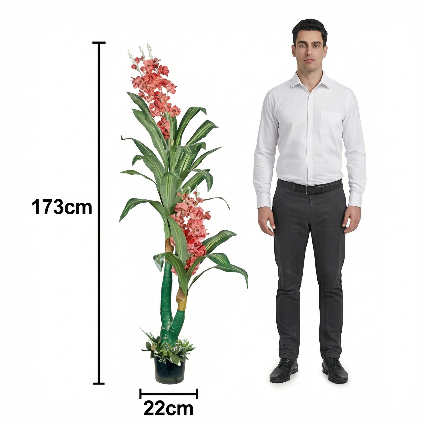 Artificial Plant Coral-Flowering Dracaena Potted Tree