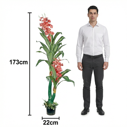 Artificial Plant Coral-Flowering Dracaena Potted Tree