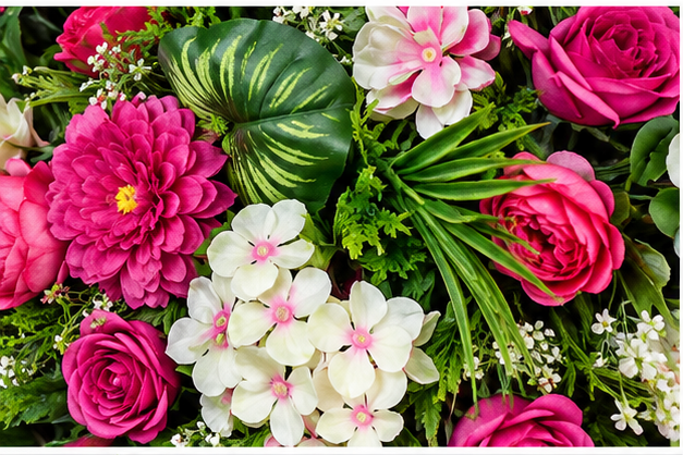 Artificial Magenta & Ivory Floral Channel Panel with Green Foliage for Wedding & Event Décor – 120 × 40 cm