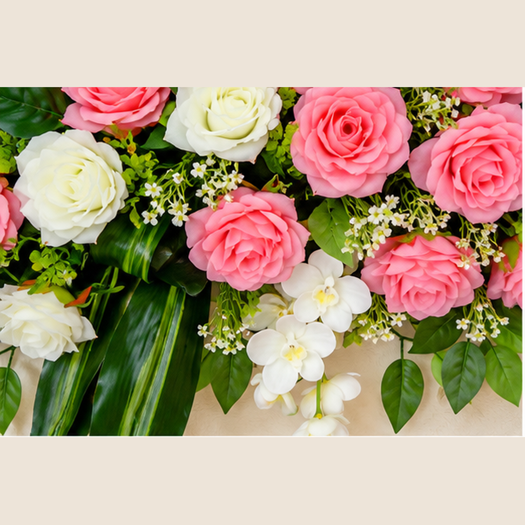 Artificial Coral Pink & Ivory Rose Floral Channel Panel with Green Foliage for Wedding & Event Décor – 90 × 36 cm