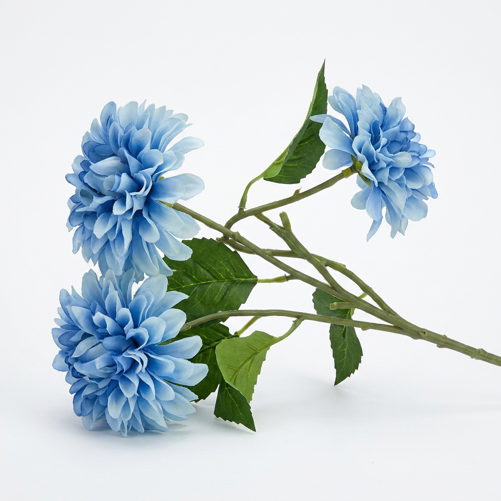 Artificial Blue Chrysanthemum Flower Stick – Real Touch Faux Pom-pom Bloom Stem for Vase & Home Décor