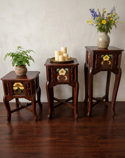 Handcrafted Wooden Table Set of 3 – Nesting Side Tables for Living Room, Bedroom & Balcony