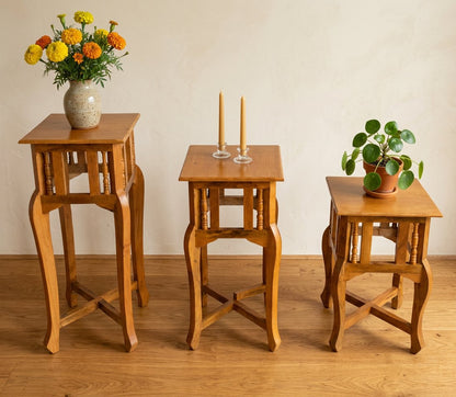 Handcrafted Wooden Table Set of 3 – Nesting Side Tables for Living Room, Bedroom & Balcony