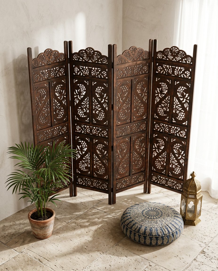 Handcrafted Wooden Partition Jali – Decorative Room Divider & Lattice Screen for Home & Office