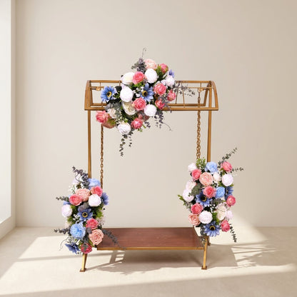 AFF Luxury Golden Canopy Swing Stand with Rose & Hydrangea Floral Arrangements (Jhula / Display Stand-Ganpati Stand 2Feet | AFF-Ganpatistand-02